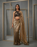 MID011  Steel grey Ombre Drape skirt with blouse