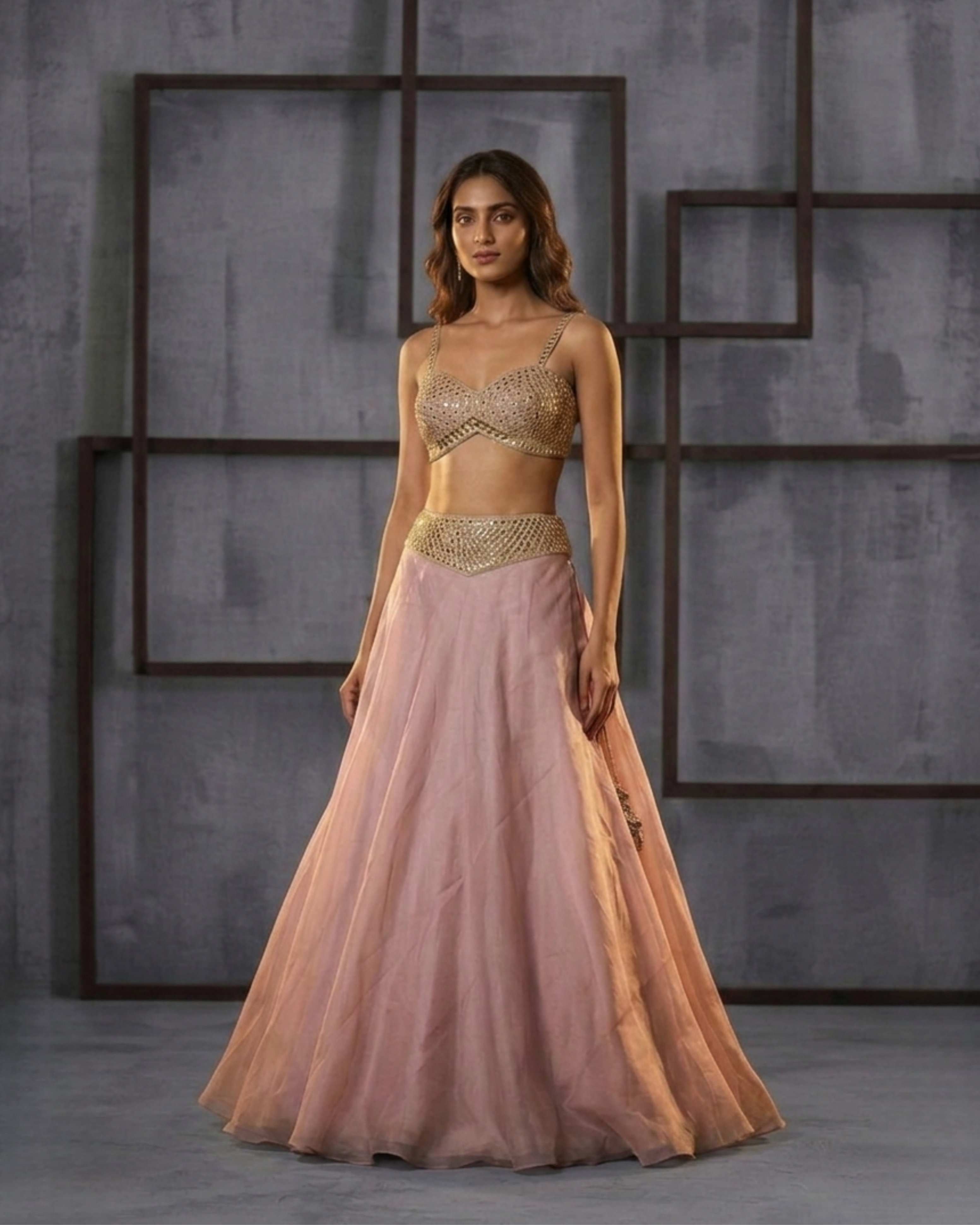 MUS005 Mauve emb blouse, lehnga dupatta set
