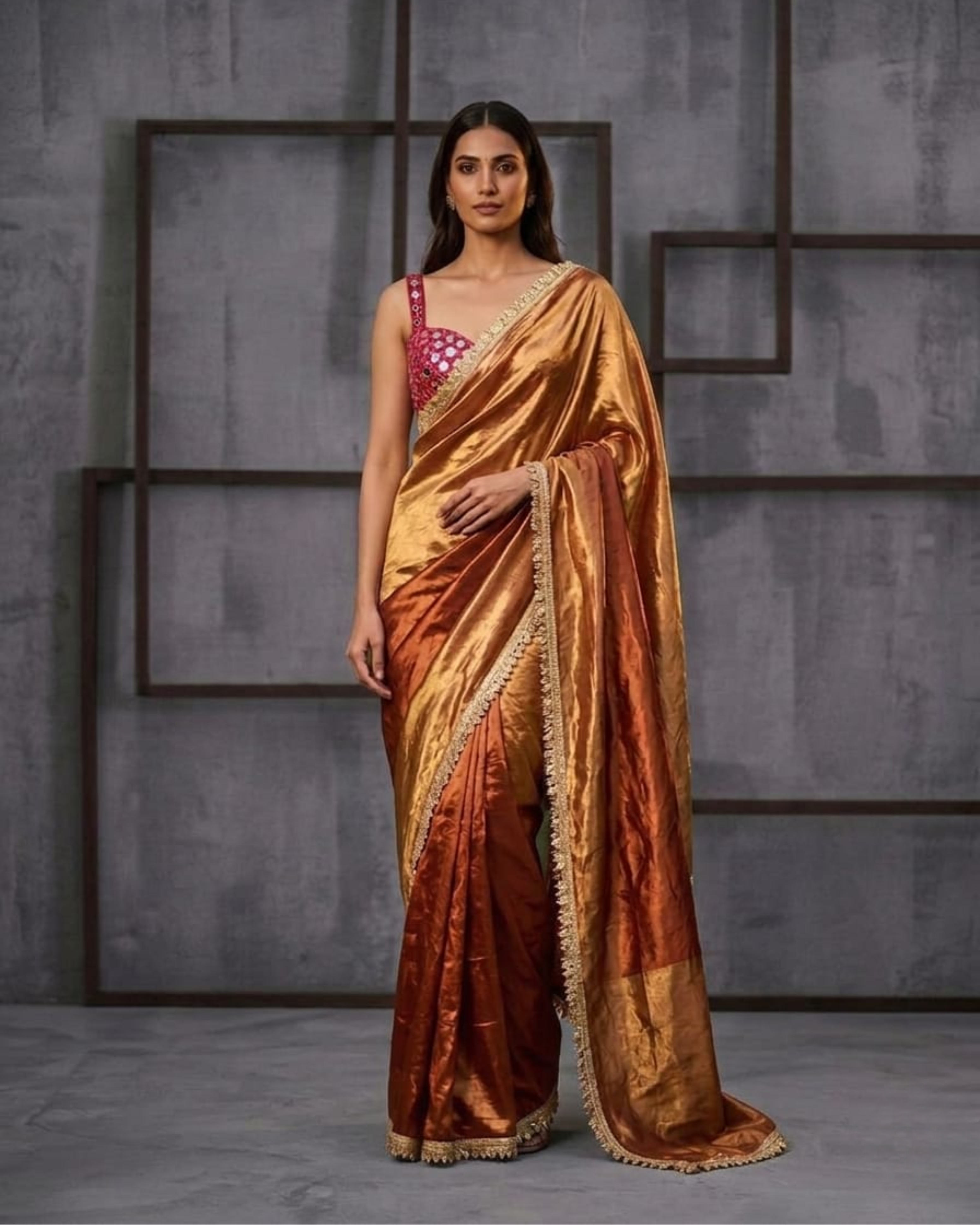 MUS012 Maroon emb Corset, stitched saree set