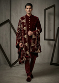 OD4719 Burgandy velvet sherwani and shawl