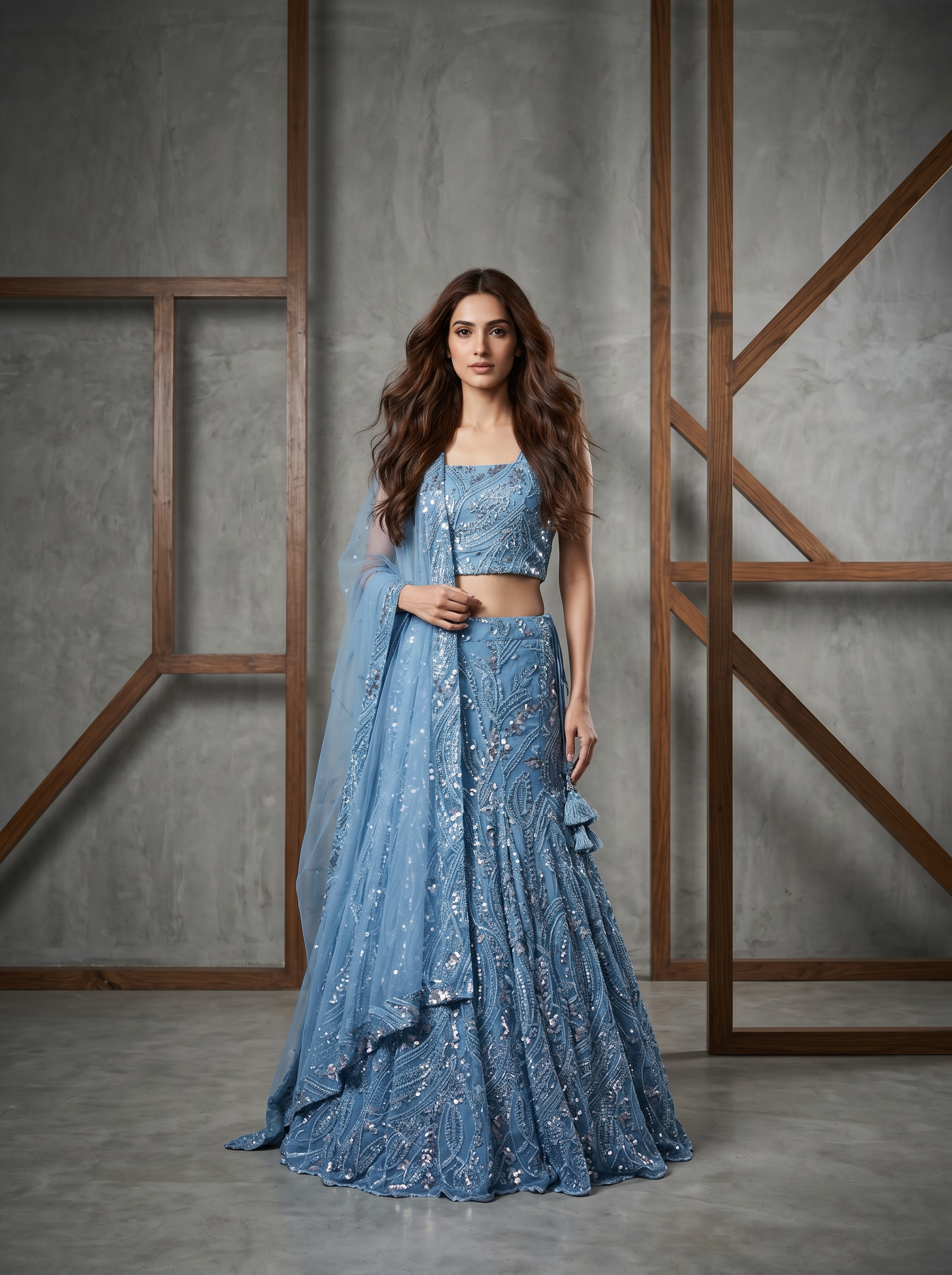OD6159 Blue fish cut ready fabric lehenga choli set